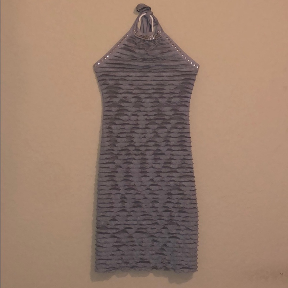 FRENCH BOUTIQUE Studded Halter Ruffle Midi Dress